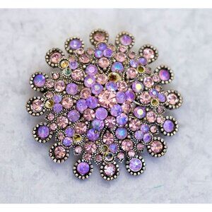 Vintage Purple Rhinestones Diamond Silver Tone Art Deco Brooch - CM1